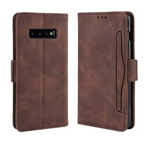 huismerk Portemonnee stijl huid gevoel kalf patroon lederen draagtas voor Galaxy S10 PLUS met aparte kaartsleuf (bruin)