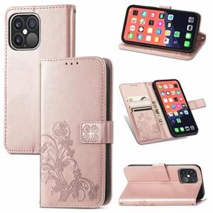 huismerk Voor iPhone 13 Pro Max Four-Leaf Clover Clasp Inmorting Buckle Mobiele Telefoon Bescherming Leren Case met Lanyard & Card Slot & Portemonnee & Bracket