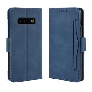 huismerk Portemonnee stijl huid gevoel kalf patroon lederen draagtas voor Galaxy S10 PLUS met aparte kaartsleuf (blauw)