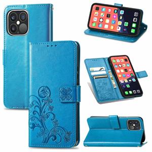 huismerk Voor iPhone 13 Pro Max Four-Leaf Clover Clasp Embossed Gesp Mobiele Telefoon Bescherming Leren Case met Lanyard & Card Slot & Portemonnee & Bracket Fu