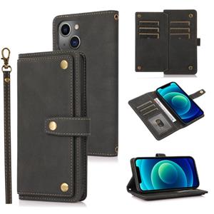 huismerk PU + TPU Horizontal Flip Leather Case with Holder & Card Slot & Wallet & Lanyard For iPhone 13 Pro Max(Black)