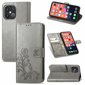 huismerk Voor iPhone 13 Pro Max Four-Leaf Clover Clasp Inmorting Buckle Mobiele Telefoon Bescherming Leren Case met Lanyard & Card Slot & Portemonnee & Bracket