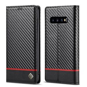 LC.IMEEKE Carbon Fiber PU + TPU Horizontal Flip Leather Case with Holder & Card Slot & Wallet For Samsung Galaxy S10(Horizontal Black)