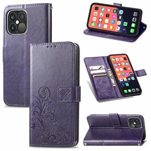 huismerk Voor iPhone 13 Pro Max Four-Leaf Clover Clasp Inmorting Buckle Mobiele Telefoon Bescherming Leren Case met Lanyard & Card Slot & Portemonnee & Bracket