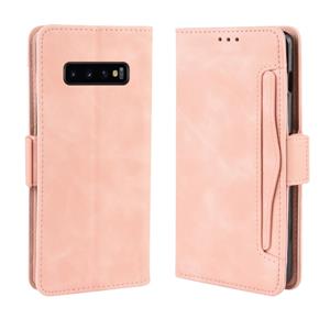 huismerk Portemonnee stijl huid gevoel kalf patroon lederen draagtas voor Galaxy S10 PLUS met aparte kaartsleuf (roze)