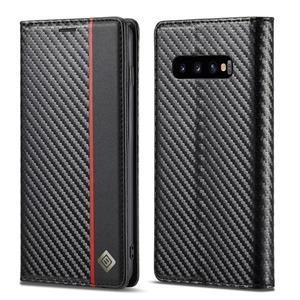 LC.IMEEKE Carbon Fiber PU + TPU Horizontal Flip Leather Case with Holder & Card Slot & Wallet For Samsung Galaxy S10(Vertical Black)