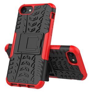 Huismerk Voor iPhone SE 2020 Tire Texture Schokbestendige TPU+PC beschermhoes met houder(rood)