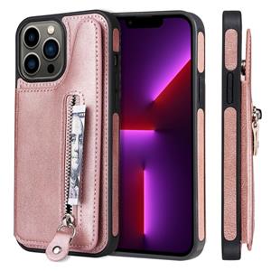 huismerk Solid Color Double Buckle Rits Shockproof Phone Case voor iPhone 13 Pro Max (Rose Gold)