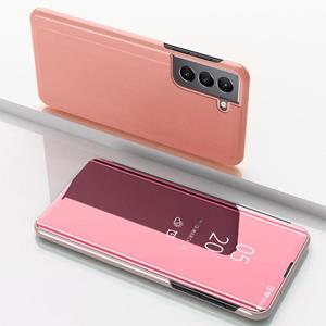 huismerk Voor Samsung Galaxy S22 5G Geplated Mirror Horizontal Flip Leren Case met Houder (Rose Gold)