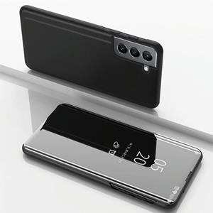 huismerk Voor Samsung Galaxy S22 Plus 5G Geplated Spiegel Horizontale Flip Leren Case met Houder (Zwart)