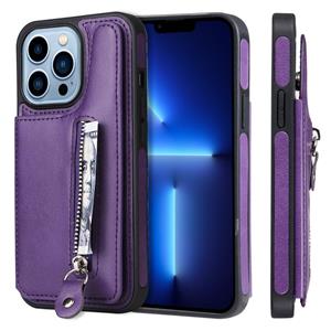 huismerk Solid Color Double Buckle Rits Shockproof Phone Case voor iPhone 13 Pro (Purple)