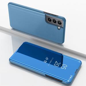 huismerk Voor Samsung Galaxy S22 Plus 5G Geplated Spiegel Horizontale Flip Leren Case met Houder (Blauw)