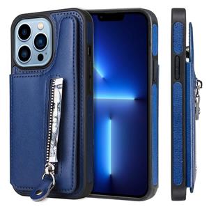 huismerk Solid Color Double Buckle Rits Shockproof Telefoon Case voor iPhone 13 Pro (Blauw)