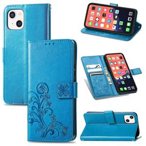 huismerk Voor iPhone 13 Four-Leaf Clover Clasp Inmorting Buckle Mobiele Telefoon Bescherming Leren Case met Lanyard & Card Slot & Wallet & Bracket Functie