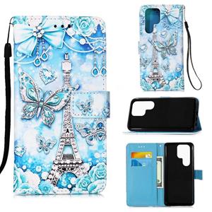 huismerk Voor Samsung Galaxy S22 Ultra 5G Gekleurde Tekening Patroon Vlakte Weave Lederen Telefoonhoesje Met Houder & Card Slot & Portemonnee & Lanyard (Tower