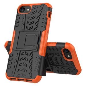 Huismerk Voor iPhone SE 2020 Tire Texture Shockproof TPU+PC Protective Case with Holder(Orange)