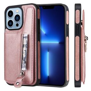 huismerk Solid Color Double Buckle Rits Shockproof Telefoon Case voor iPhone 13 Pro (Rose Gold)