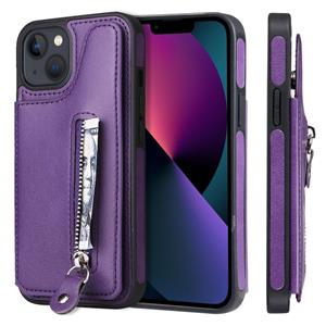 huismerk Solid Color Double Buckle Rits Shockproof Phone Case voor iPhone 13 (Paars)