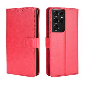 huismerk Voor Samsung Galaxy S21 Ultra 5G Retro Crazy Horse Texture Horizontale Flip Lederen Case met Houder & Kaart Slots & Foto Frame (Rood)