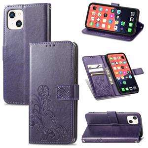 huismerk Voor iPhone 13 Mini Four-Leaf Clover Clasp Inmorting Buckle Mobiele Telefoon Bescherming Leren Case met Lanyard & Card Slot & Portemonnee & Bracket-fu