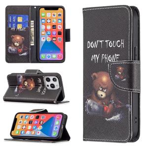 huismerk Gekleurde Tekening Patroon Horizontale Flip Lederen Case met Houder & Card Slots & Portemonnee voor iPhone 13 Pro (Bear)