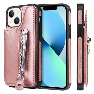 huismerk Solid Color Dubbele Gesp Zipper Shockproof Telefoon Case voor iPhone 13 Mini (Rose Gold)