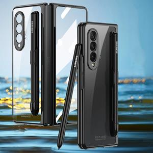 Voor Samsung Galaxy Z Fold3 5G GKK Geïntegreerde Galvaniseren + Glas Telefoonhoes met Pen Slot (Zwart)