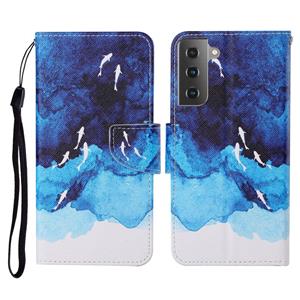 huismerk Voor Samsung Galaxy S21 5G gekleurde tekening patroon horizontale flip lederen geval met houder en kaart slots & portemonnee & lanyard (aquarel vis)