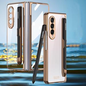 Voor Samsung Galaxy Z Fold3 5G GKK Geïntegreerde Galvaniseren + Glas Telefoonhoesje met Pen Slot