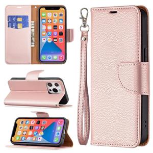 huismerk Litchi Texture Pure Color Horizontale Flip Leren Case met Houder & Card Slots & Wallet & Lanyard voor iPhone 13 Mini (Rose Gold)