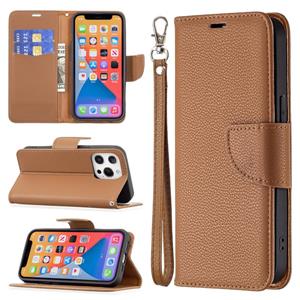 huismerk Litchi Texture Pure Color Horizontal Flip Leren Case met Houder & Card Slots & Wallet & Lanyard voor iPhone 13 Mini (Brown)