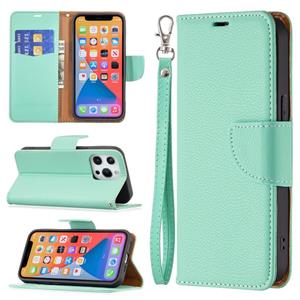 huismerk Litchi textuur pure kleur horizontale flip lederen geval met houder kaart slots &portemonnee &lanyard voor iPhone 13 mini (groen)