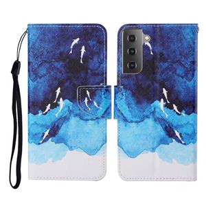 huismerk Voor Samsung Galaxy S21 + 5G gekleurde tekening patroon horizontale flip lederen geval met houder & kaart slots & portemonnee &lanyard (aquarel vis)