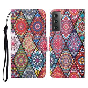 huismerk Voor Samsung Galaxy S21 + 5G gekleurde tekening patroon horizontale flip lederen geval met houder kaart slots & portemonnee &lanyard (Rhombus Totem)