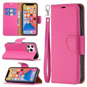 huismerk Litchi Texture Pure Kleur Horizontale Flip Leren Case met Houder & Kaart Slots & Portemonnee & Lanyard voor iPhone 13 Mini (Rose Red)