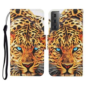 huismerk Voor Samsung Galaxy S21 + 5G gekleurde tekening patroon horizontale flip lederen geval met houder kaart slots & portemonnee &lanyard (gele luipaard)