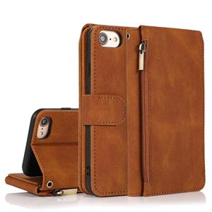 huismerk Skin-feel Crazy Horse Texture Zipper Portemonnee Tas Horizontale Flip Lederen Case met Houder & Kaart Slots & Portemonnee & Lanyard Voor iPhone 6 (Bru