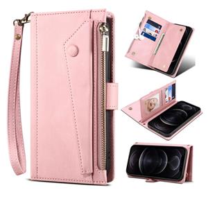 huismerk Retro Frosted Horizontale Flip Leren Case met Houder & Card Slot & Portemonnee & Rits Pocket & Lanyard voor iPhone 13 Pro (Rose Gold)