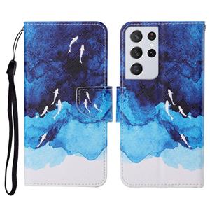 huismerk Voor Samsung Galaxy S21 Ultra 5G gekleurde tekening patroon horizontale flip lederen geval met houder kaart slots & portemonnee &lanyard (aquarel vi