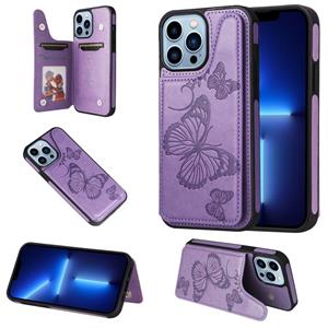 huismerk Butterfly Embossing Pattern Shockproof Phone Case voor iPhone 13 Pro Max (Paars)