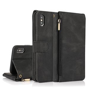 huismerk Skin-feel Crazy Horse Texture Zipper Portemonnee Tas Horizontale Flip Lederen Case met Houder & Card Slots > Portemonnee > Lanyard Voor iPhone XS / X