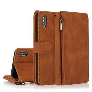 huismerk Skin-feel Crazy Horse Texture Zipper Portemonnee Tas Horizontale Flip Lederen Case met Houder & Card Slots > Portemonnee > Lanyard Voor iPhone XS / X