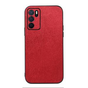 huismerk For OPPO A16 Wood Texture PU Phone Case(Red)