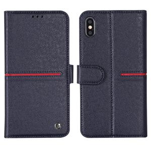 Voor iPhone XS/X GEBEI top-nerf leder horizontale Flip beschermende case met houder & kaartsleuven & portemonnee & fotolijstjes (blauw)