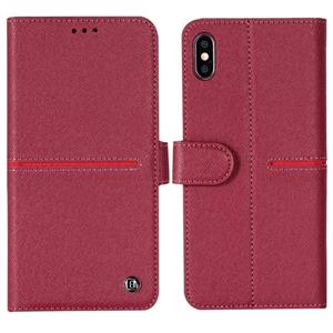 Voor iPhone XS/X GEBEI top-nerf leder horizontale Flip beschermende case met houder & kaartsleuven & portemonnee & fotolijstjes (rode wijn)