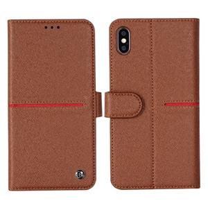 Voor iPhone XS/X GEBEI top-nerf leder horizontale Flip beschermende case met houder & kaartsleuven & portemonnee & fotolijstjes (bruin)