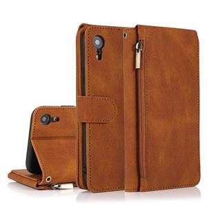 huismerk Skin-feel Crazy Horse Texture Zipper Portemonnee Tas Horizontale Flip Lederen Case met Houder & Card Slots > Portemonnee > Lanyard Voor iPhone XR (Bru