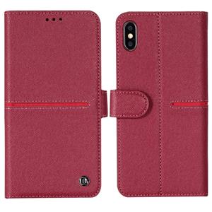 Voor iPhone XR GEBEI top-nerf leder horizontale Flip beschermende case met houder & kaartsleuven & portemonnee & fotolijstjes (rode wijn)