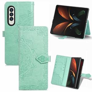 huismerk Voor Samsung Galaxy Z Mold3 5G reliëf Mandala Patroon PC + TPU Horizontale Flip Lederen Case met Houder & Card Slots