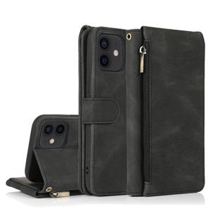 huismerk Skin-feel Crazy Horse Texture Zipper Portemonnee Tas Horizontale Flip Lederen Case met Houder & Kaart Slots & Portemonnee & Lanyard Voor iPhone 12 min